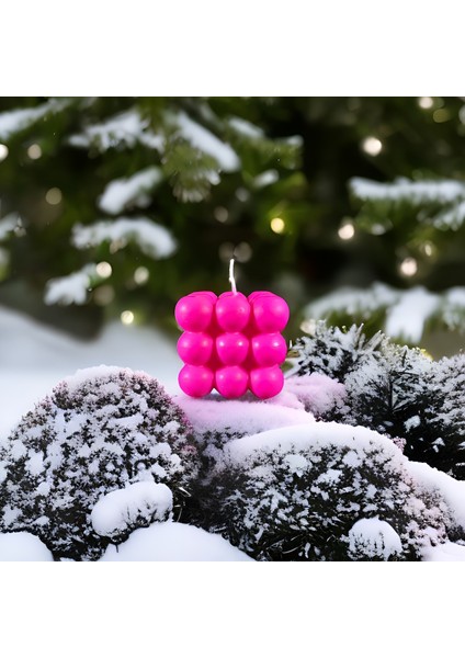 Dekoratif Pembe Bubble Mum %100 Alman Soya Wax