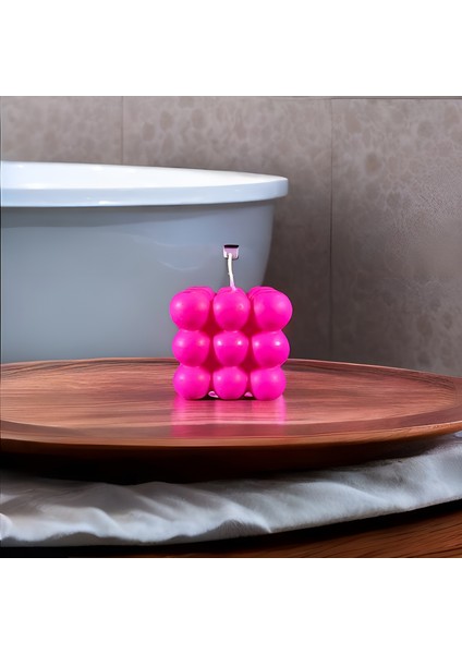 Dekoratif Pembe Bubble Mum %100 Alman Soya Wax