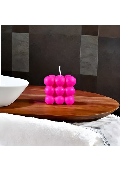 Dekoratif Pembe Bubble Mum %100 Alman Soya Wax