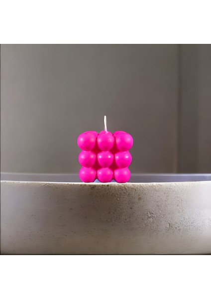 Dekoratif Pembe Bubble Mum %100 Alman Soya Wax