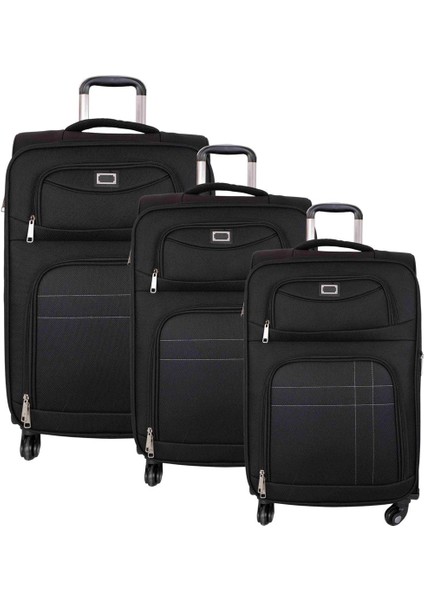 Ultra Hafif Körüklü Kumaş 3 Lü Valiz Seti Siyah