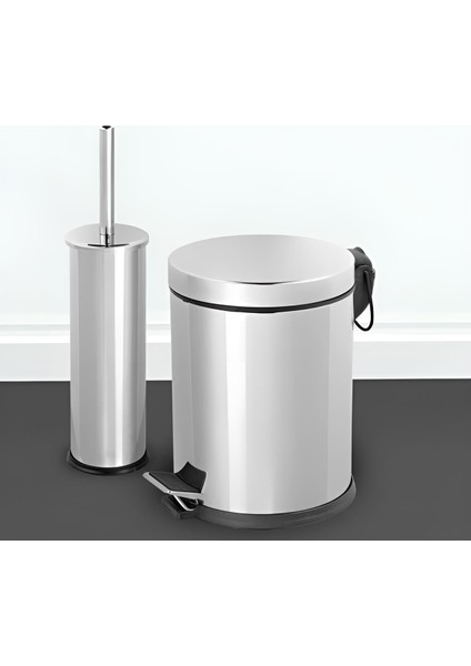 Krom 2'li Banyo Seti (Çöp Kovası-Tuvalet Fırçası)