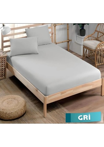 Pamuklu Ranforce Kumaş Lastikli Fitted Yastıklı Çarşaf Seti (Tüm Ebatlar) Gri