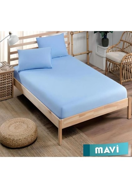 Pamuklu Ranforce Kumaş Lastikli Fitted Yastıklı Çarşaf Seti (Tüm Ebatlar) Mavi