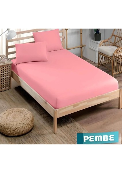 Pamuklu Ranforce Kumaş Lastikli Fitted Yastıklı Çarşaf Seti (Tüm Ebatlar) Pembe