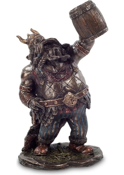 Bronz Renk Fıçılı Viking Figürü 18CM