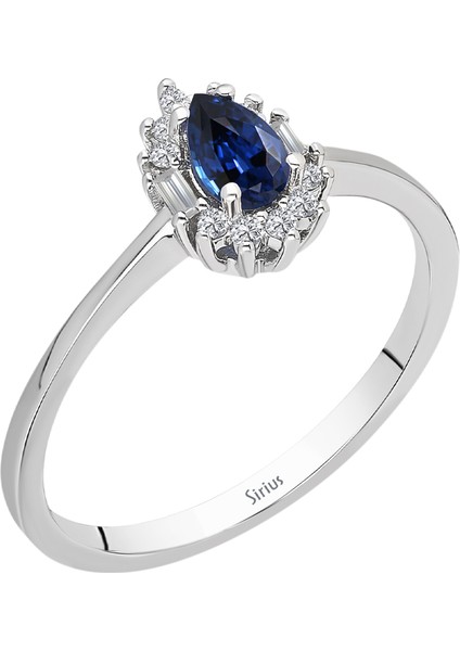 Baget Pırlanta ve Damla Safir Taşlı Modern Yüzük 0417R0305