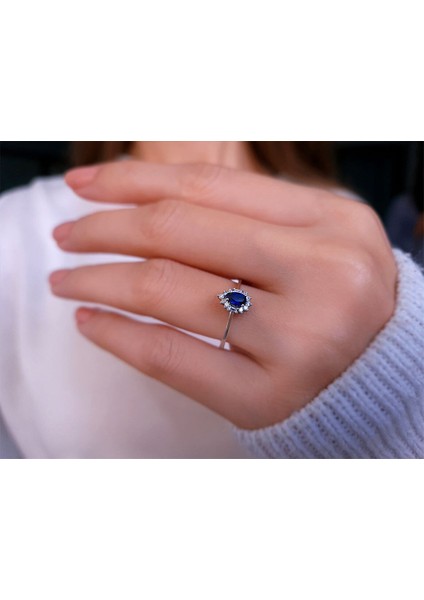Baget Pırlanta ve Damla Safir Taşlı Modern Yüzük 0417R0305 indirimleri