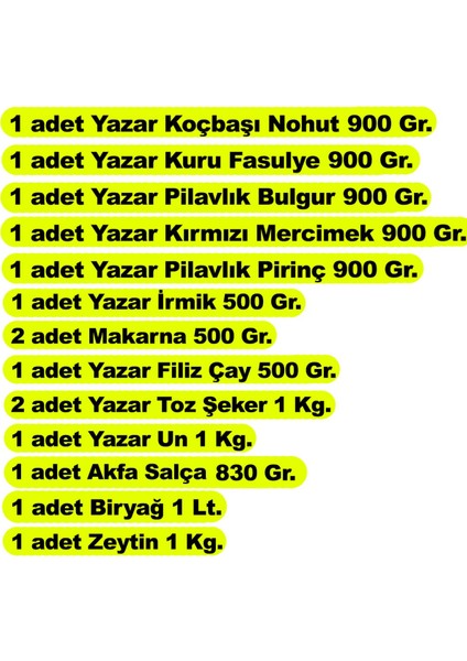 Ramazan Paketi 13 Parça 12,5 Kg.