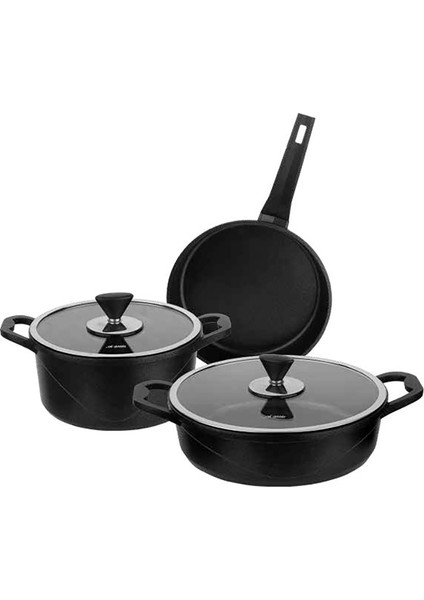 Parma Cast Alu Tencere Set Black 5 Parça