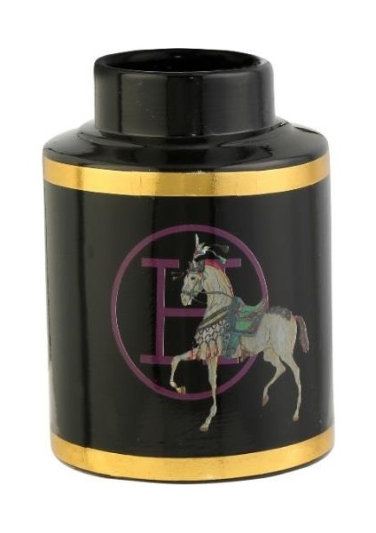 Crearthome Atlı Hermes Siyah Gold Dekoratif Vazo Küçük Boy 12X12X17 cm AK.WLT0704