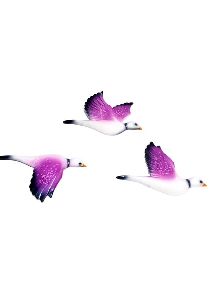 Seramik Üçlü Dekoratif Mor Renk Martı Duvar Süsü