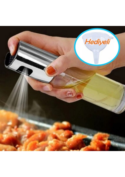 Sprey Yağdanlık Huni Hediyeli Sprey Cam Şişe Zeytinyağı, Sirke, Yağ Püskürtücü Yağdanlık 100 ml