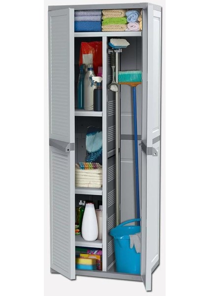 Space 4 Raflı Çok Amaçlı Plastik Dolap 177X65X45 cm Gri