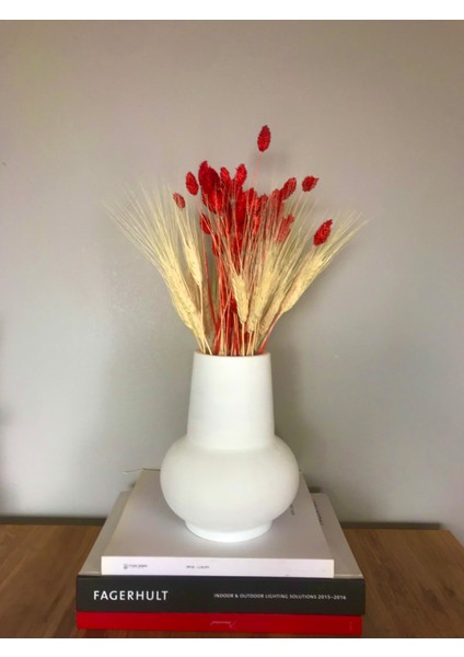 Ev Dekor Dekoratif Büyük 21X17 cm Göbek Vazo Beyaz Kuru Çiçek Pampas Vazosu
