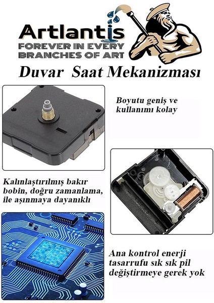 Duvar Saat Mekanizması 1 Adet 10 mm Şaft Sessiz Saat Motoru Akrep Yelkovan Okul Deney Saat Yapım