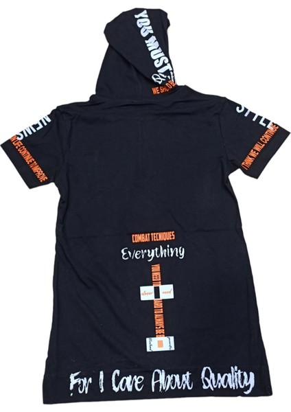 Erkek Çocuk Zincir Aksesuarlı Fermuarlı Kapüşonlu Çift Taraf Yazı Desenli Tişört fiyatları