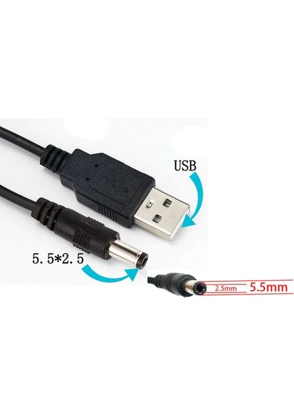 USB 2.0 To 5.5 x 2.5 mm Dc 5V Power Güç Kablosu 1,5 Metre