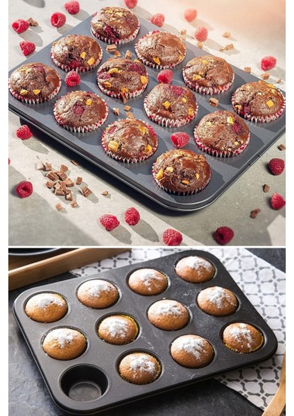 Tilbe Home Mini Muffin Kalıbı 24'lü + Büyük Cupcake Kek Kapsülü Fırın Kalıbı 12'li