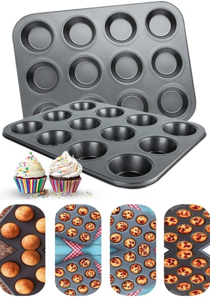 Tilbe Home Mini Muffin Kalıbı 24'lü + Büyük Cupcake Kek Kapsülü Fırın Kalıbı 12'li