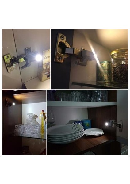 Gardrop Mutfak Dolap İçi Sensörlü Led Işık Aydınlatma 2li Menteşe Üstü Enerji Tasarruf Lamba