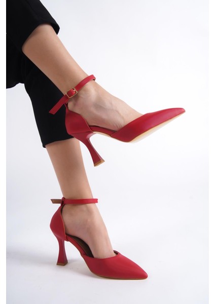 Lopez Kırmızı Saten Stiletto Kadeh Topuklu Ayakkabı