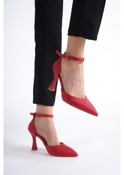 Lopez Kırmızı Saten Stiletto Kadeh Topuklu Ayakkabı modelleri