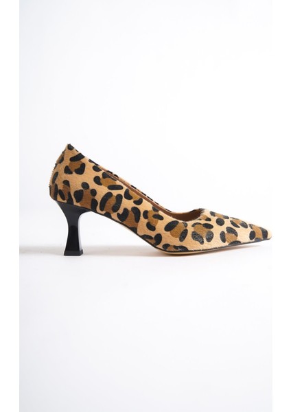 Kandy Leopar Stiletto Kısa Kadeh Topuklu Ayakkabı