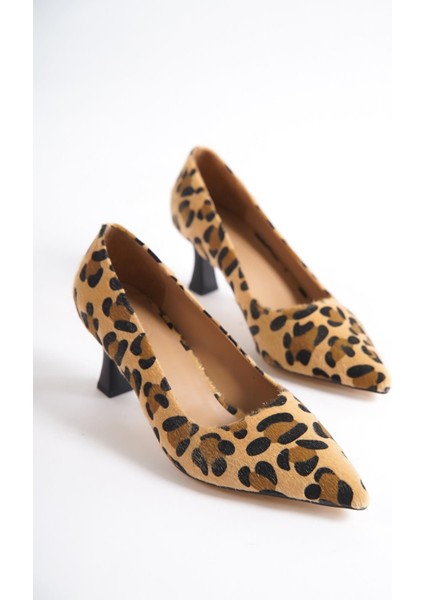 Kandy Leopar Stiletto Kısa Kadeh Topuklu Ayakkabı