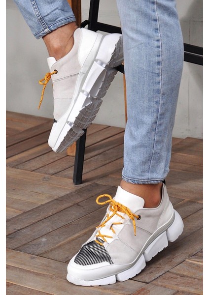 Kalın Taban Üstten Sarı Bağcıklı File Detaylı Erkek Casual Ayakkabı