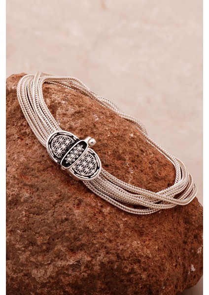 Yaşam Çiçeği Hasır Elişi Gümüş Bileklik 4313