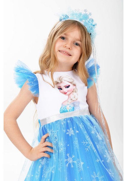 Elsa Karlar Kraliçesi Kar Tanesi Taçlı Kız Çocuk Elbisesi fiyatları