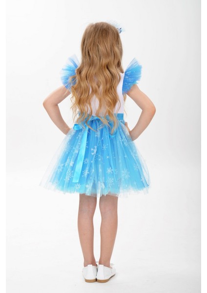 Elsa Karlar Kraliçesi Kar Tanesi Taçlı Kız Çocuk Elbisesi modelleri