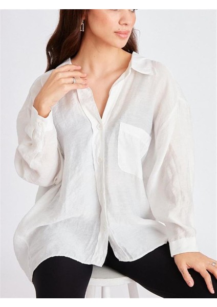 4612 Omzu Düşük Oversize Gömlek Beyaz