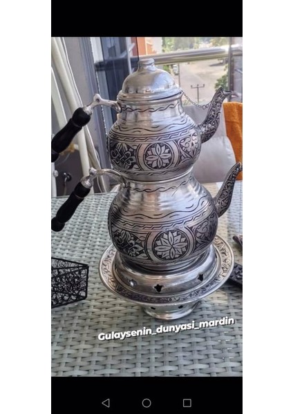 Bakır Otantik Oyma Nakışlı Osmanlı Ocaklı Çaydanlık