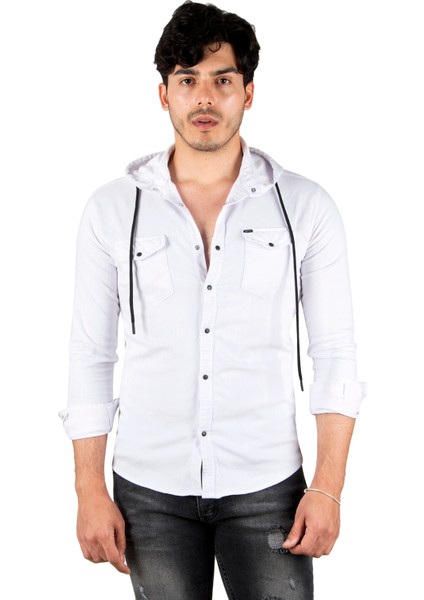 Kapüşonlu Cepli Slim Fit Likralı Kot Gömlek 2300396 fırsatları