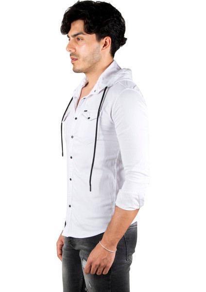 Kapüşonlu Cepli Slim Fit Likralı Kot Gömlek 2300396 indirimleri