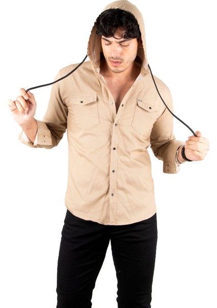Kapüşonlu Cepli Slim Fit Likralı Kot Gömlek 2300396 fiyatları
