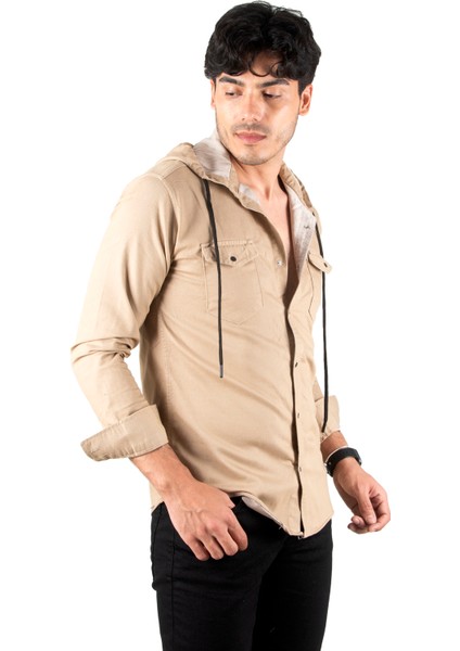 Kapüşonlu Cepli Slim Fit Likralı Kot Gömlek 2300396 fırsatları