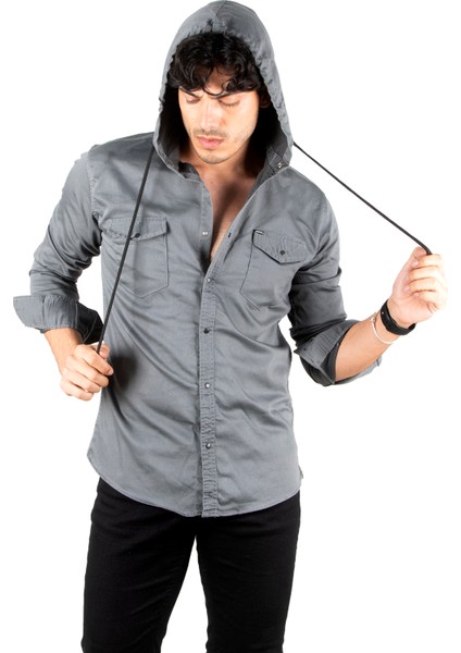 Kapüşonlu Cepli Slim Fit Likralı Kot Gömlek 2300396 fiyatları