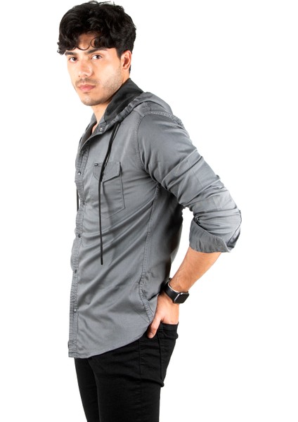Kapüşonlu Cepli Slim Fit Likralı Kot Gömlek 2300396 fırsatları