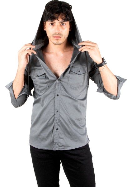 Kapüşonlu Cepli Slim Fit Likralı Kot Gömlek 2300396 indirimleri
