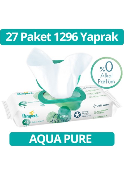 Pampers Aqua Pure Islak Havlu Mendil 48 x 27 1296 Yaprak