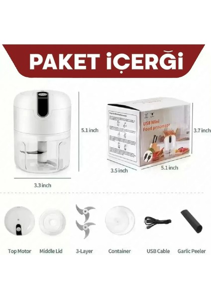 Şarjlı Paslanmaz 3 Bıçaklı Pratik Mini El Rondosu