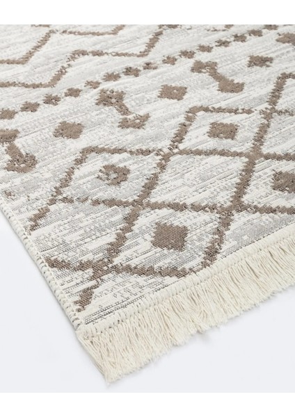 Bohem Serisi Çift Taraflı Iskandinav Dokuma Pamuklu Kilim Bej modelleri