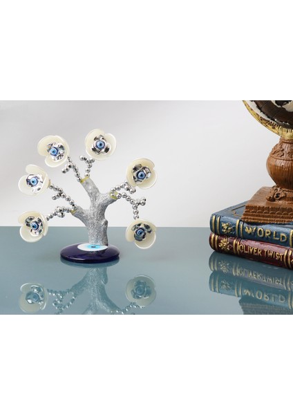 Feng Shui Nazar Boncuğu Çiçeği Hayat Ağacı Servet Çakra Şans Ağacı Mavi Göz Vitrin Masa Süsü Zambak