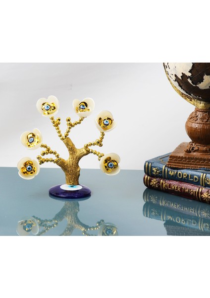Feng Shui Nazar Boncuğu Çiçeği Hayat Ağacı Servet Çakra Şans Ağacı Mavi Göz Vitrin Masa Süsü Zambak