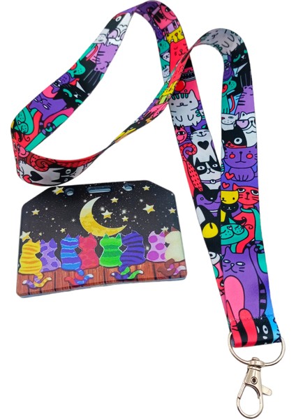 Ciccibicci Shop Gece ve kedi Boyun Askı İpi Ve Silikon Yatay Kart Tutucu