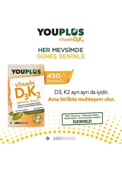 Youplus D3K2 Vitamin 20 ml Da mla Abdi Ibrahim indirimleri