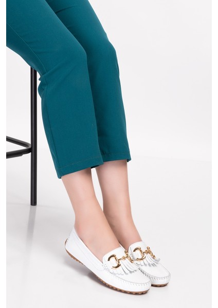 Hakiki Deri Süet Esnek Hafif Rahat Loafer SW.755 - Beyaz - 36